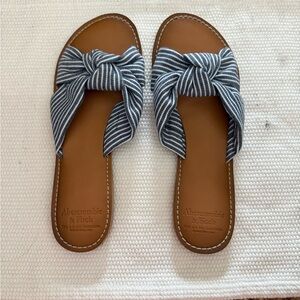 Abercrombie & Fitch Navy and White Striped Knot Slide Sandals